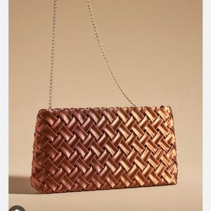 Anthropologie Metallic Copper Woven Satin Clutch with Chain